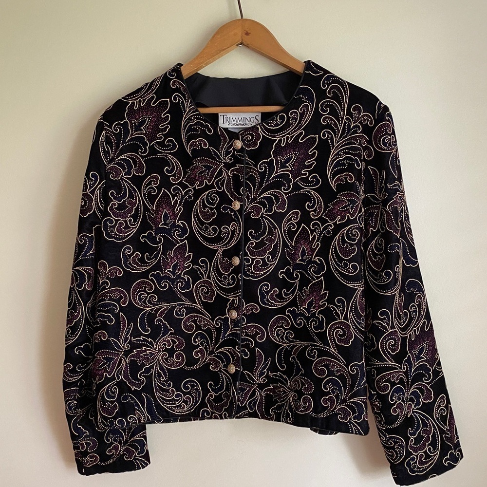 Trimmings | Vintage Velvet Bedazzled Button Blazer w/ Shoulder Pads